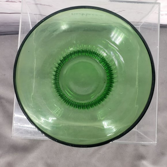 Vintage Green Glass Bowl by EO Brody Co with Scalloped Rim Pedestal Bowl - Picture 5 of 13